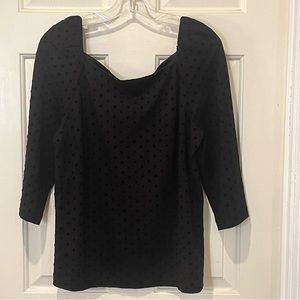 Ann Taylor 3/4 Sleeve with Flocked Polka Dot Top - Black L